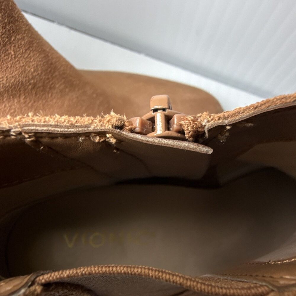 Vionic Roseland Brown Suede Ankle Bootie Round Toe Zip Elastic Gore Women's 7 M - Picture 5 of 10